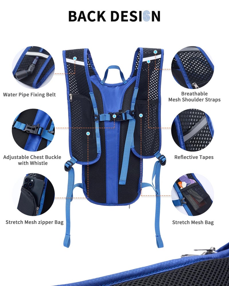 Blue Quartz Hydration Backpack with 2L Water Bladder, Hiking Water Backpack for Women Men, Lightweight Cycling Daypack with Phone Pocket & Helmet Net Bag, Hydration Pack for Biking, Running, Skiing - Image 3