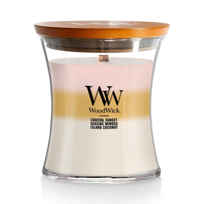 WoodWick Island Getaway Trilogy Gifts for Women and Men, 9.7 oz Medium Hourglass Trilogy Candle with Crackling Wick - Image 1