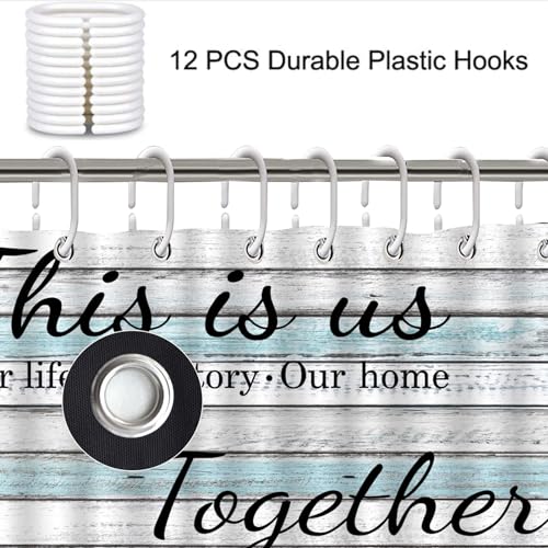 juwute 4Pcs Family Shower Curtain Sets with Non-Slip Rugs, Toilet Lid Cover and Bath Mat, Wood Grain Home Bathroom Decor Set Accessories Waterproof Shower Curtains with 12 Hooks, 72 x 72 Inch - Image 4