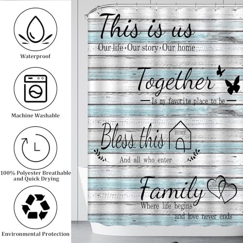 juwute 4Pcs Family Shower Curtain Sets with Non-Slip Rugs, Toilet Lid Cover and Bath Mat, Wood Grain Home Bathroom Decor Set Accessories Waterproof Shower Curtains with 12 Hooks, 72 x 72 Inch - Image 3