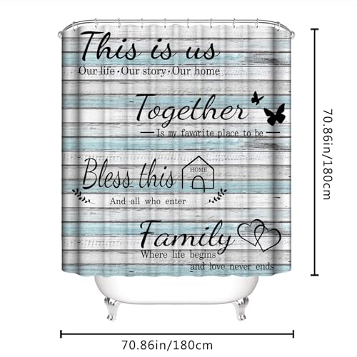 juwute 4Pcs Family Shower Curtain Sets with Non-Slip Rugs, Toilet Lid Cover and Bath Mat, Wood Grain Home Bathroom Decor Set Accessories Waterproof Shower Curtains with 12 Hooks, 72 x 72 Inch - Image 5