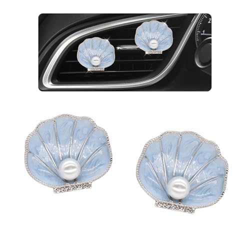 ORIESSE 2pcs Seashell Air Vent Clips Car Air Freshener Scallop Beach Ocean Themed Car Interior Decor for Women Light Blue Car Accessories Refillable Diffuser - Image 1