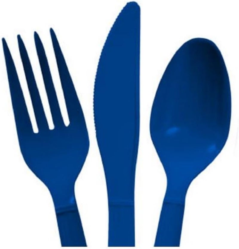 Party Blue Heavy Duty Plastic Cutlery Sets  32 Spoons 32 Forks 32 Knives  2 packs of 48 each 96 pcs total - Image 2