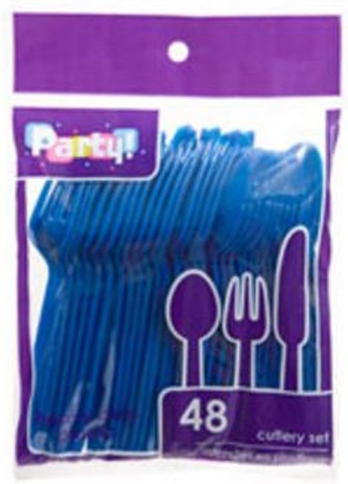 Party Blue Heavy Duty Plastic Cutlery Sets  32 Spoons 32 Forks 32 Knives  2 packs of 48 each 96 pcs total - Image 3