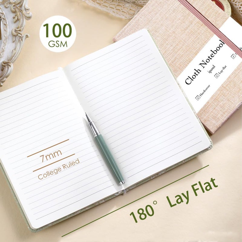 ipoul Linen Notebook, College Ruled, Hardcover, Lay Flat, B6, Small, 5x7, Thick, 100gsm, Green, Journal for Writing, Notebook for Work, Office - Image 3