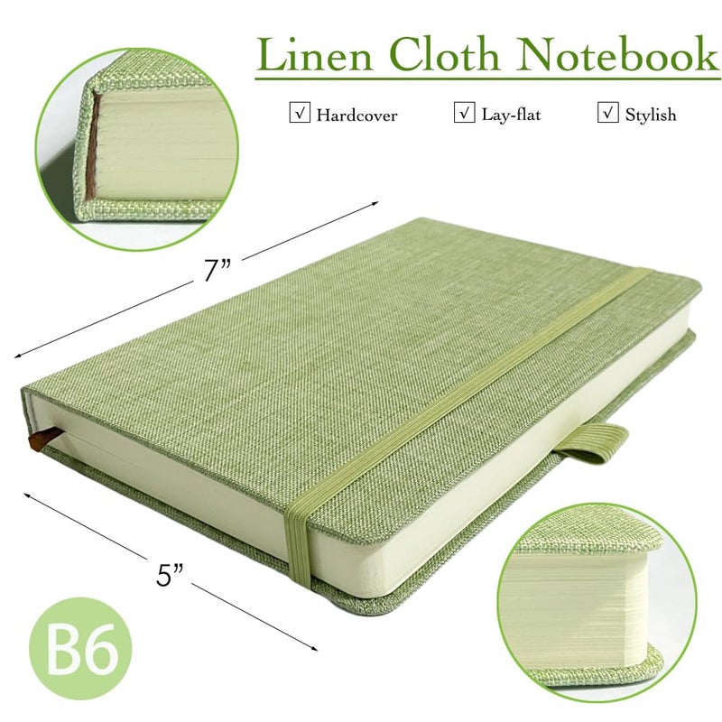 ipoul Linen Notebook, College Ruled, Hardcover, Lay Flat, B6, Small, 5x7, Thick, 100gsm, Green, Journal for Writing, Notebook for Work, Office - Image 5