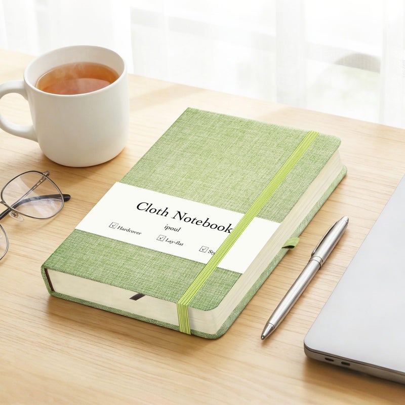 ipoul Linen Notebook, College Ruled, Hardcover, Lay Flat, B6, Small, 5x7, Thick, 100gsm, Green, Journal for Writing, Notebook for Work, Office - Image 2