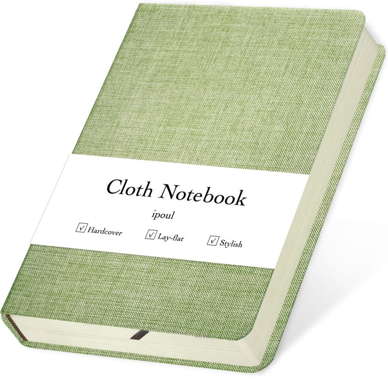 ipoul Linen Notebook, College Ruled, Hardcover, Lay Flat, B6, Small, 5x7, Thick, 100gsm, Green, Journal for Writing, Notebook for Work, Office - Image 1