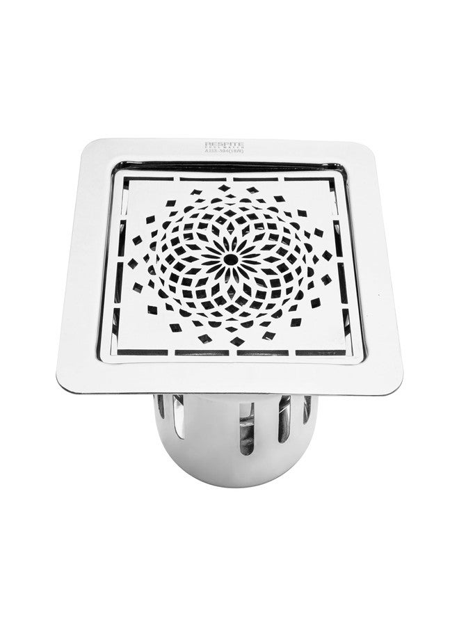 RESPITE 5-Year Warranty Glamour Floor Drain 304 Stainless Steel Square Drain Cover | 5x5 Inch Floor Jali with Anti-Cockroach Trap | Bathroom & Kitchen Drainage Cover Silver (Chrome Finish) - Image 1