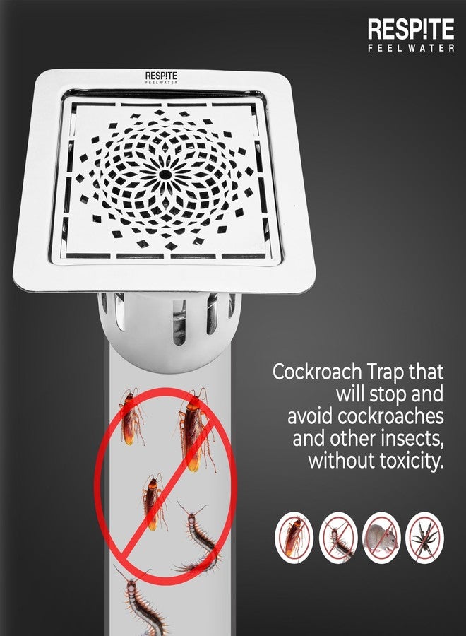 RESPITE 5-Year Warranty Glamour Floor Drain 304 Stainless Steel Square Drain Cover | 5x5 Inch Floor Jali with Anti-Cockroach Trap | Bathroom & Kitchen Drainage Cover Silver (Chrome Finish) - Image 3