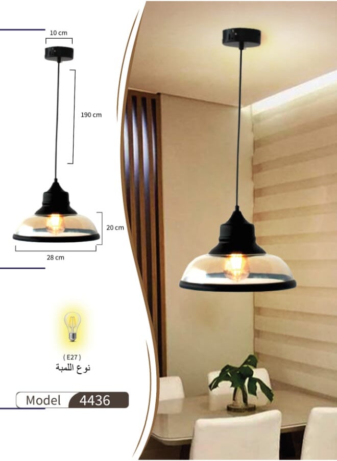 Best Power Modern Pendant Lamp Glass 4436-1 – Hanging Ceiling Light with Adjustable 190cm Cord, E27 Bulb Socket (Bulb Not Included) for Living Room, Dining Room, Kitchen & Bedroom  - Image 3