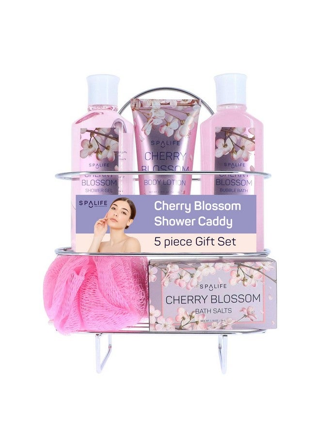 SpaLife SpaLife Cherry Blossoms Gift Set - 5-Piece Bath and Shower Caddie, Bubble Bath, Shower Gel, Bath Salts, Body Lotion, Relaxing Luxury at Home Spa Experience, Perfect Christmas Bath Gift for Women - Image 1