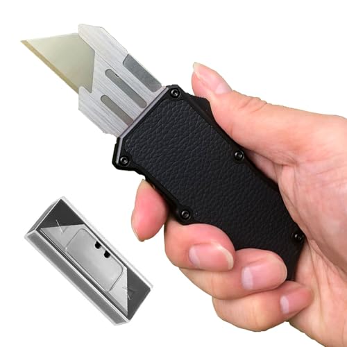Caressolove Automatic Utility Knife, Black Razor Blades Pocket Knife, Box Cutters Retractable Heavy Duty, Premium Safety Push Button Knife with 5PCS Blades - Image 1