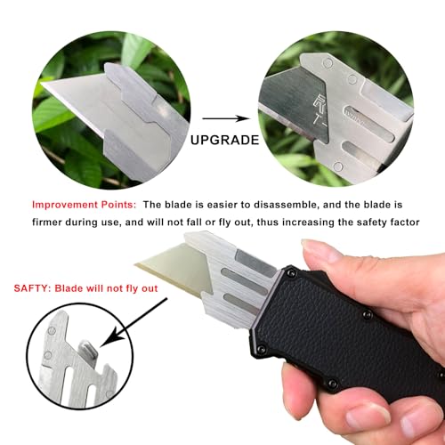Caressolove Automatic Utility Knife, Black Razor Blades Pocket Knife, Box Cutters Retractable Heavy Duty, Premium Safety Push Button Knife with 5PCS Blades - Image 3