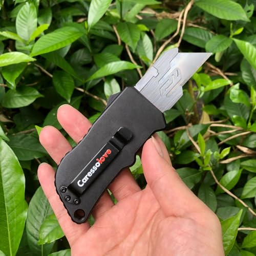 Caressolove Automatic Utility Knife, Black Razor Blades Pocket Knife, Box Cutters Retractable Heavy Duty, Premium Safety Push Button Knife with 5PCS Blades - Image 5
