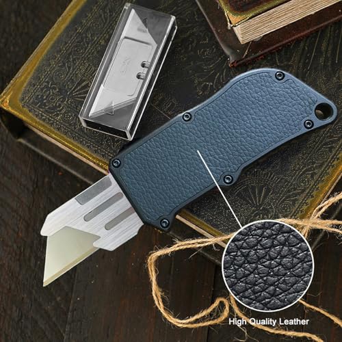 Caressolove Automatic Utility Knife, Black Razor Blades Pocket Knife, Box Cutters Retractable Heavy Duty, Premium Safety Push Button Knife with 5PCS Blades - Image 2
