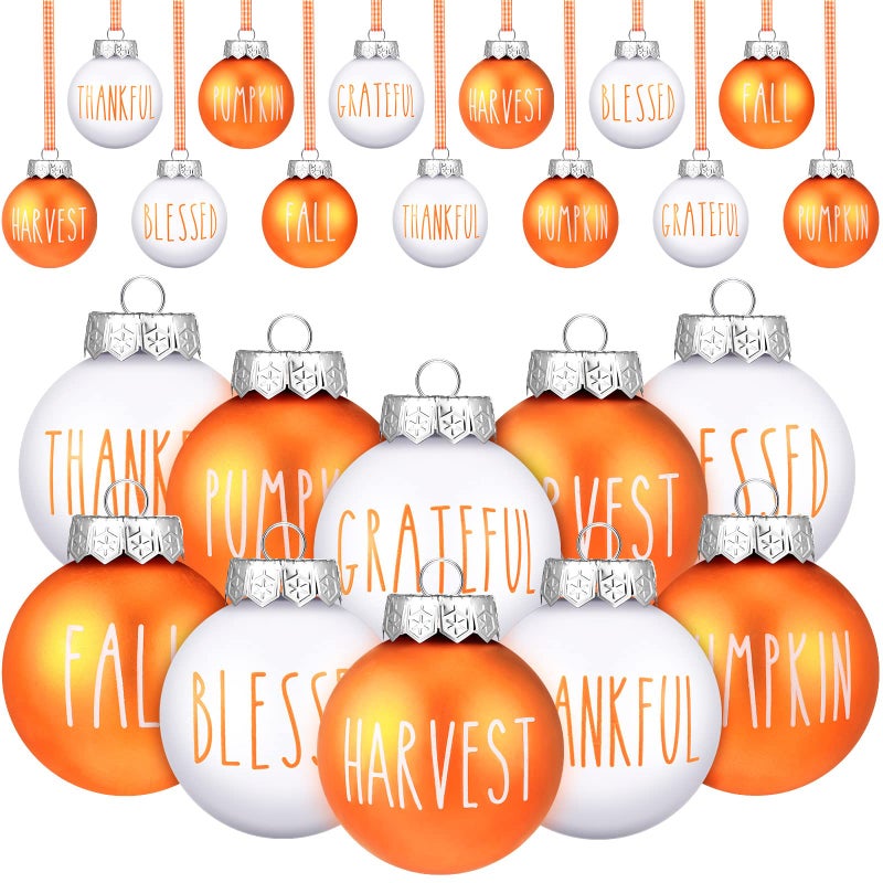 Vinsot 12 Pcs Thanksgiving Ornaments 2.36 Inch Orange Christmas Ornaments Fall Tree Decorations Plastic Autumn Harvest Hanging Ornaments Fall Thanksgiving Decor for Xmas Tree Home Decor - Image 1