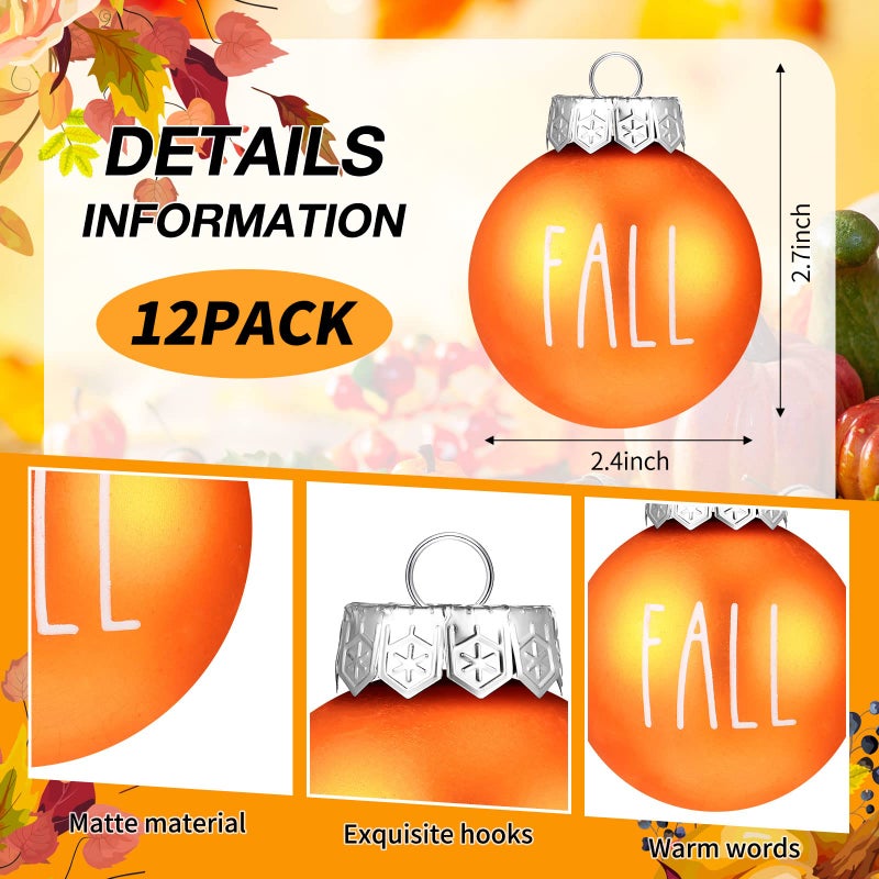 Vinsot 12 Pcs Thanksgiving Ornaments 2.36 Inch Orange Christmas Ornaments Fall Tree Decorations Plastic Autumn Harvest Hanging Ornaments Fall Thanksgiving Decor for Xmas Tree Home Decor - Image 3