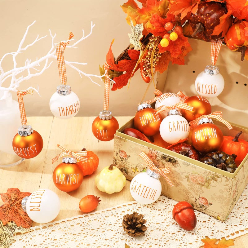 Vinsot 12 Pcs Thanksgiving Ornaments 2.36 Inch Orange Christmas Ornaments Fall Tree Decorations Plastic Autumn Harvest Hanging Ornaments Fall Thanksgiving Decor for Xmas Tree Home Decor - Image 2