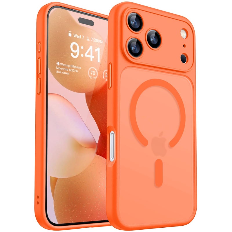 CANSHN Magnetic Compatible with iPhone 17 Pro Case, Upgraded 【Full Camera Protection】 【Compatible with Magsafe】 【Translucent Matte】 Shockproof Protective Phone Cover 6.3 Inch - Orange - Image 1