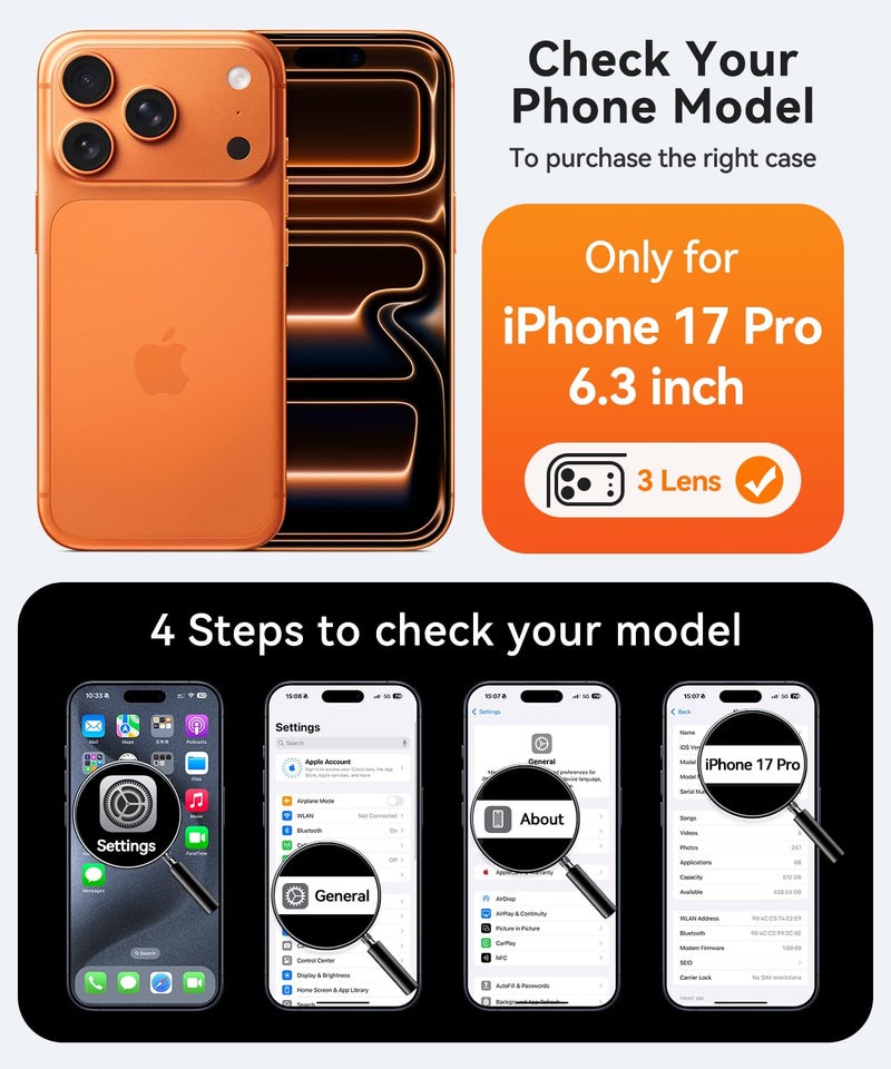 CANSHN Magnetic Compatible with iPhone 17 Pro Case, Upgraded 【Full Camera Protection】 【Compatible with Magsafe】 【Translucent Matte】 Shockproof Protective Phone Cover 6.3 Inch - Orange - Image 2