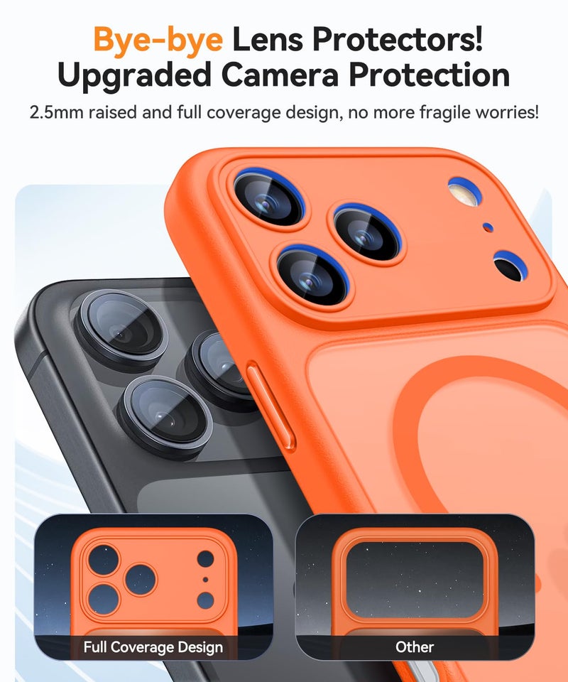 CANSHN Magnetic Compatible with iPhone 17 Pro Case, Upgraded 【Full Camera Protection】 【Compatible with Magsafe】 【Translucent Matte】 Shockproof Protective Phone Cover 6.3 Inch - Orange - Image 4