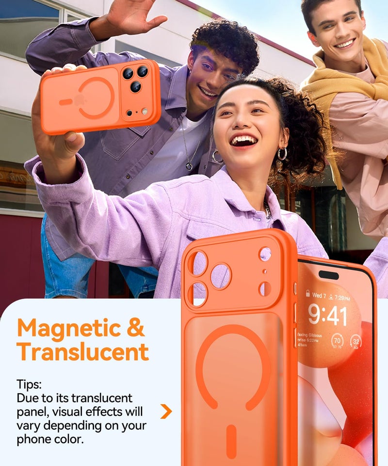 CANSHN Magnetic Compatible with iPhone 17 Pro Case, Upgraded 【Full Camera Protection】 【Compatible with Magsafe】 【Translucent Matte】 Shockproof Protective Phone Cover 6.3 Inch - Orange - Image 3