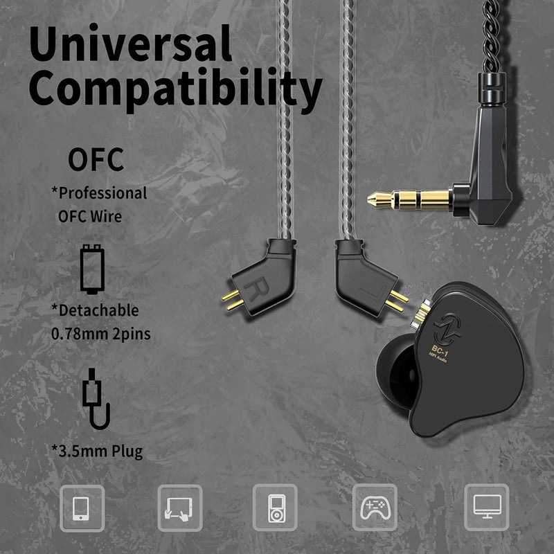 CCZ Melody in Ear Monitors,Wired Earphones without Microphone IEM HIFI Bass with 1DD 1BA, Earfins, IEM Earphones with 4N OFC Cable for Musicians, Singer, on Stage, Studio (no mic, Dark Black) - Image 4