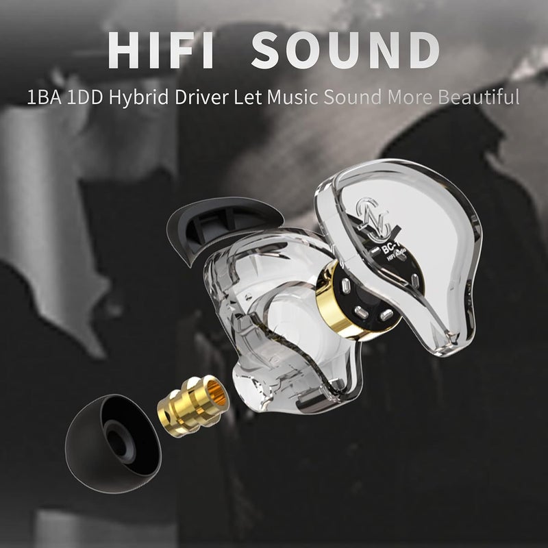 CCZ Melody in Ear Monitors,Wired Earphones without Microphone IEM HIFI Bass with 1DD 1BA, Earfins, IEM Earphones with 4N OFC Cable for Musicians, Singer, on Stage, Studio (no mic, Dark Black) - Image 5