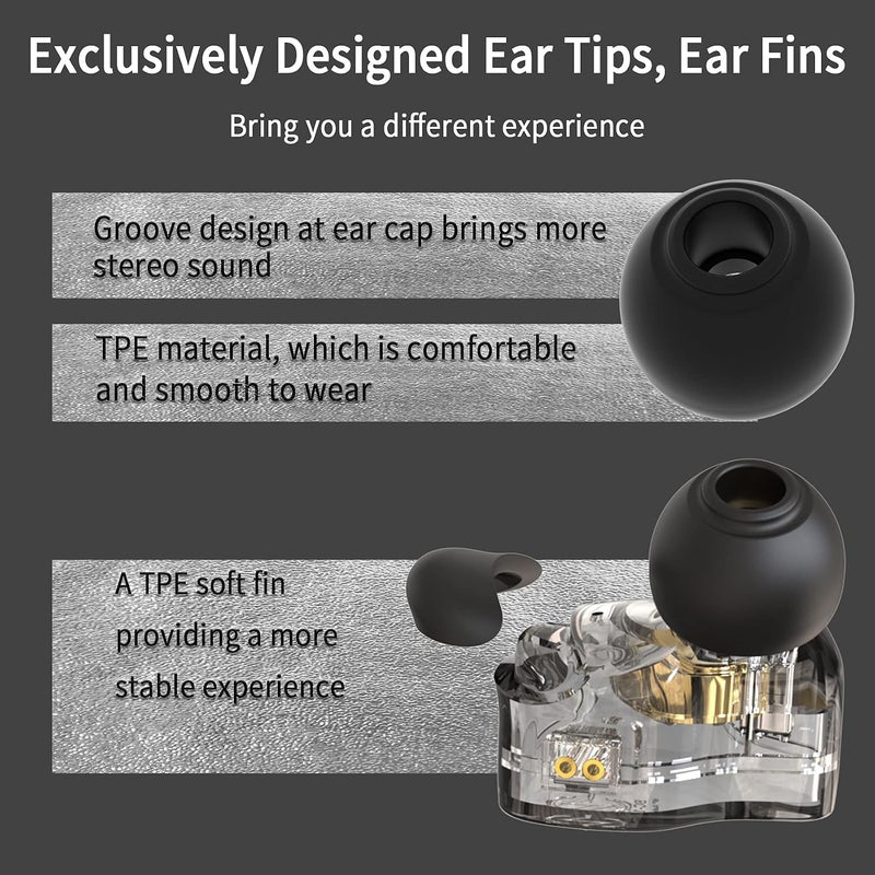 CCZ Melody in Ear Monitors,Wired Earphones without Microphone IEM HIFI Bass with 1DD 1BA, Earfins, IEM Earphones with 4N OFC Cable for Musicians, Singer, on Stage, Studio (no mic, Dark Black) - Image 2