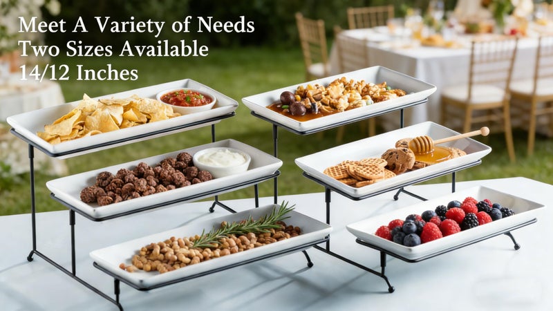 Gomakren 3 Tier Serving Trays Stand Porcelain Serving Platters 12 Inch White Serving Plates Dinner Platters for Appetizer Snack Fruit Cup Cake Tray Display Serving Dishes for Entertaining - Image 5
