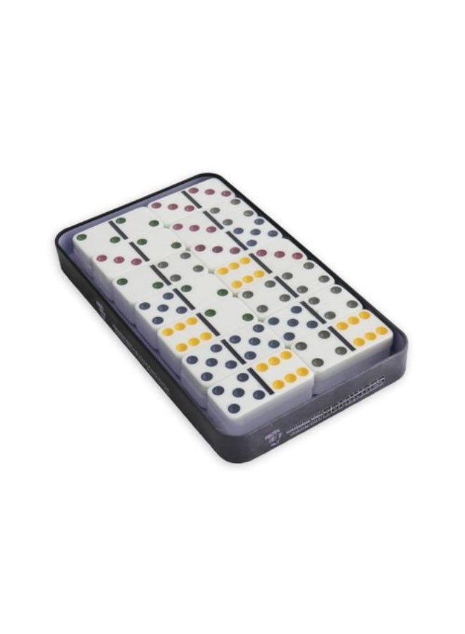 Dominoes Set 28 Double Six White Ivory Tiles - Classic Number Domino in Black Metal Case - Image 1