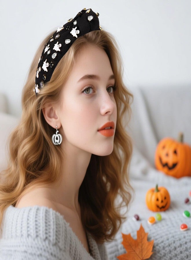 CEALXHENY Gothic Knotted Headbands for Women - Embellished Rhinestone Pearl Top Knot Hair Accessory, Costume Party Gifts - Image 2