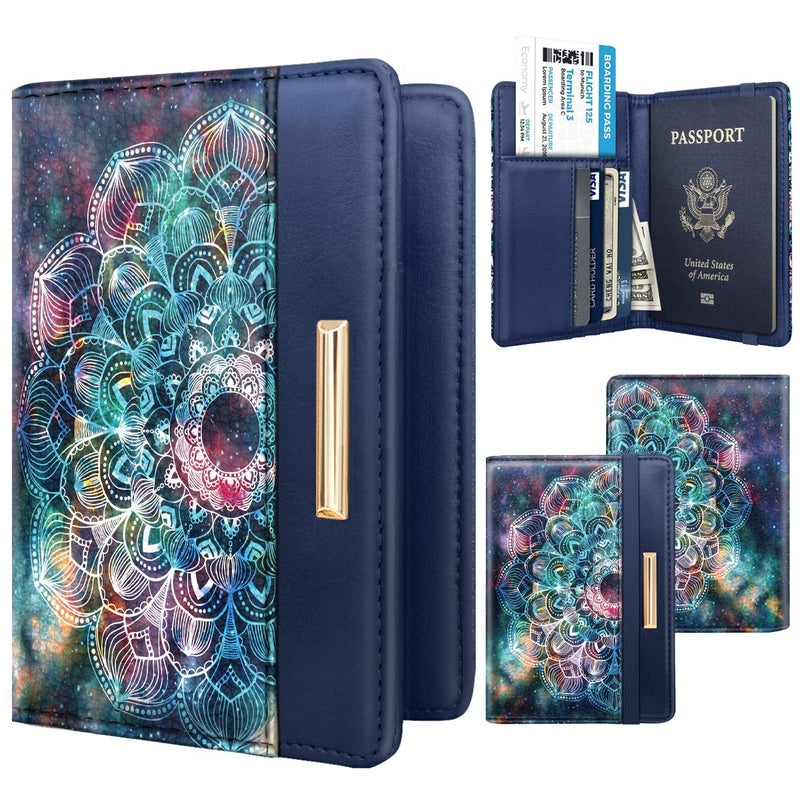 Coco Rossi Passport Holder Cover,Traveling Passport Case Cute Navy Blue Passport Wallet for Women,Nebula - Image 2