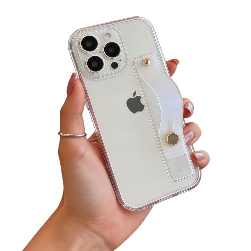 siduater Strap Holder Case for 6.1" iPhone 13 Pro Wrist Strap Kickstand, Shockproof Translucent PC Back Cover + Soft TPU Bumper with Adjustable Hand Grip Loop for iPhone 13 Pro 6.1 Inch, HD Clear - Image 1