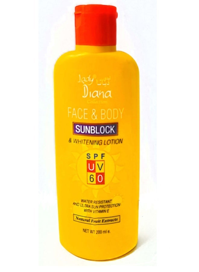 Lady Diana SPF 60 Sunblock & Whitening Lotion for Face and Body – 200 ml