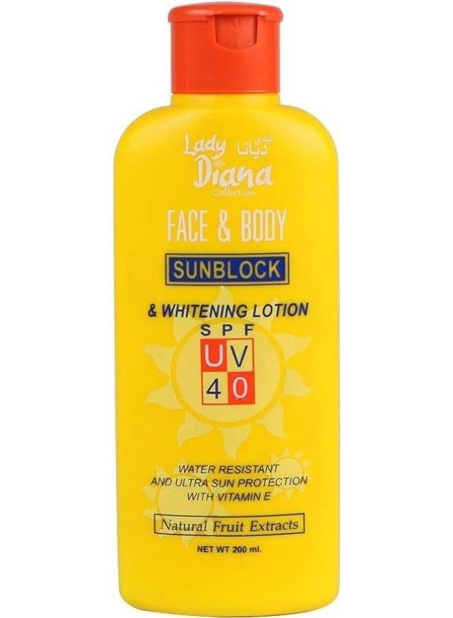 Lady Diana SPF 40 Sunblock & Whitening Lotion for Face and Body – 200 ml - Image 1