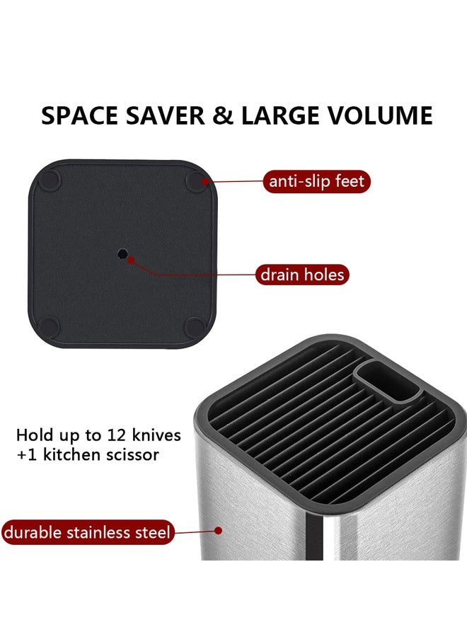 GUSGU Universal Knife Block Holder Stainless Steel Modern Rectangular Design with Scissors-Slot, Knife Holder Counter-top Storage, Holds 12 8”-Blade Knives, 23x11cm (knives not included) - Image 3