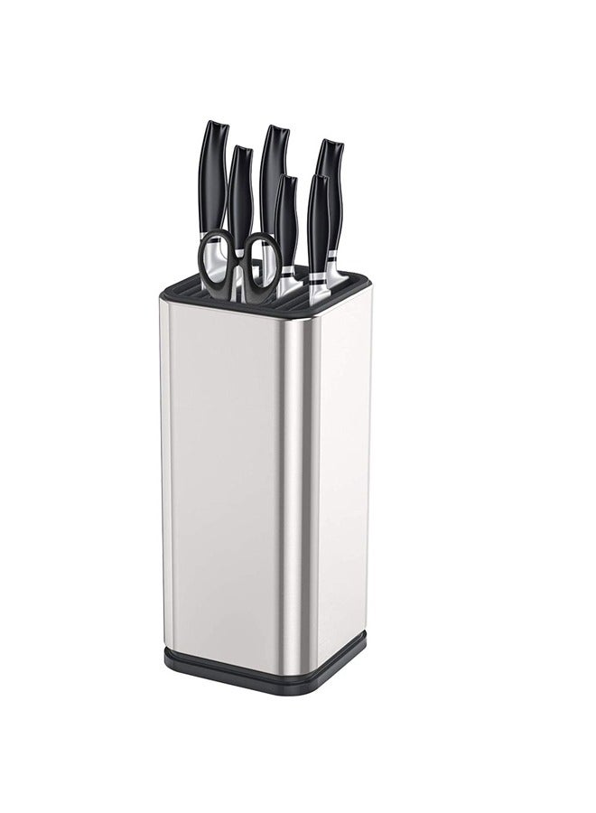 GUSGU Universal Knife Block Holder Stainless Steel Modern Rectangular Design with Scissors-Slot, Knife Holder Counter-top Storage, Holds 12 8”-Blade Knives, 23x11cm (knives not included) - Image 1