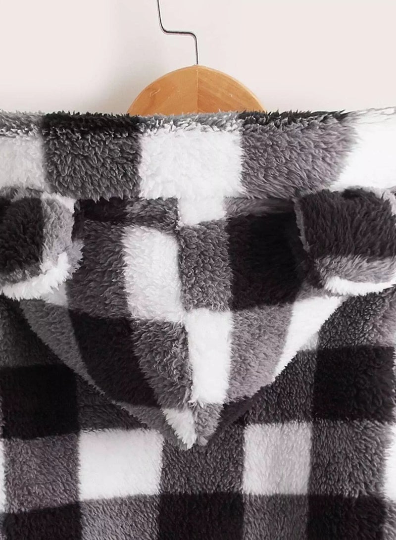 Girls Buffalo Plaid 3D Ear Design Teddy Hoodie - Image 4