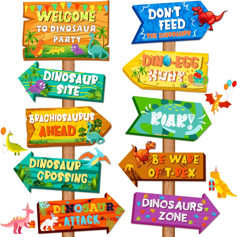 Jetec 20 Pieces Dinosaur Party Decoration Signs Be Ware of Dinosaur Cutouts Directional Dino Welcome Door Yard Sign for Baby Shower Birthday Party Favor Dinosaur Theme Supplies Lawn Outdoor Decoration - Image 2