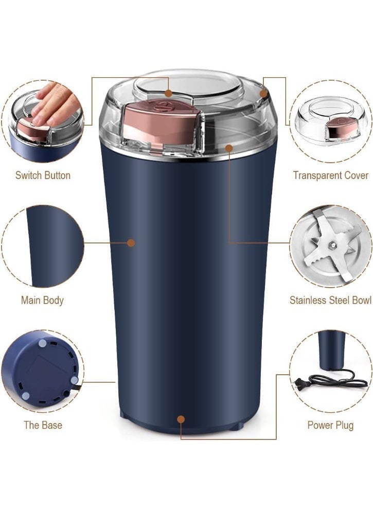 MUNTAQI مطحنة قهوة كهربائية للتوابل والأعشاب والفاصوليا – مطحنة وم mixer قوية للمطبخ، شفرة من الفولاذ المقاوم للصدأ، خلاط توابل كهربائي بلمسة واحدة للقهوة والبذور والمكسرات والمزيد - Image 3