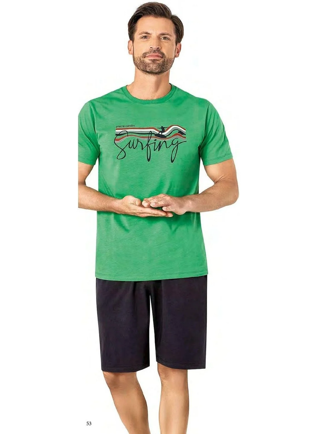 pierre cardin 6073 Men's Short Sleeve Shorts Pajama Set-Green