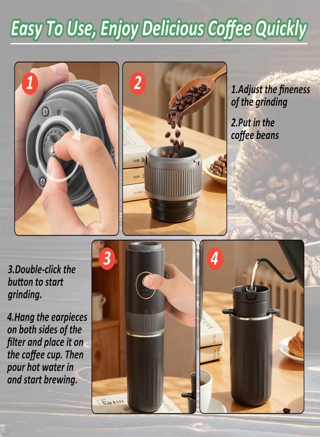 Cmilodi Portable Electric Coffee Grinder and Brewing Kit, Rechargeable, Conical Burr Mini Coffee Grinder with Filter, 32g Capacity & Coffee Cup for Camping, Travel, Office, Espresso, Pour Over, etc (Black) - Image 5