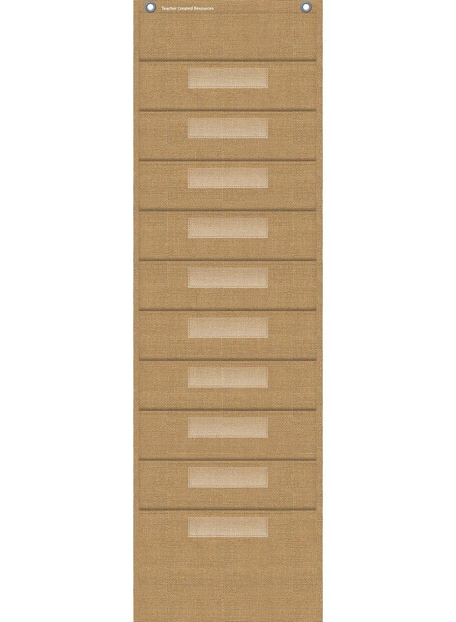 Teacher Created Resources Burlap 10 Pocket File Storage Pocket Chart (14" x 58") - 20840 - Image 1