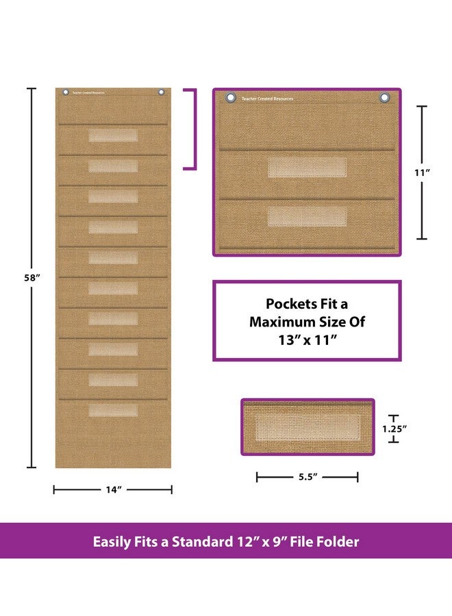 Teacher Created Resources Burlap 10 Pocket File Storage Pocket Chart (14" x 58") - 20840 - Image 4