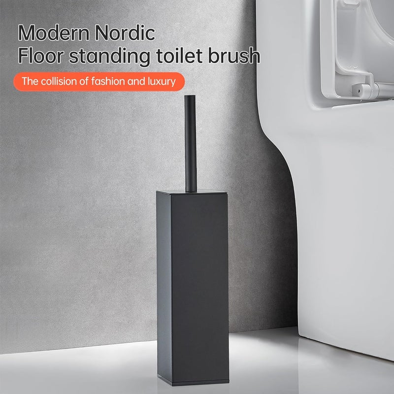 BRIMIX Toilet Brush with Holder Set Stainless Steel 304 Toilet Cleaning Brush for Bathroom Square Floor Standing Toilet Bowl Brush (Black) - Image 2