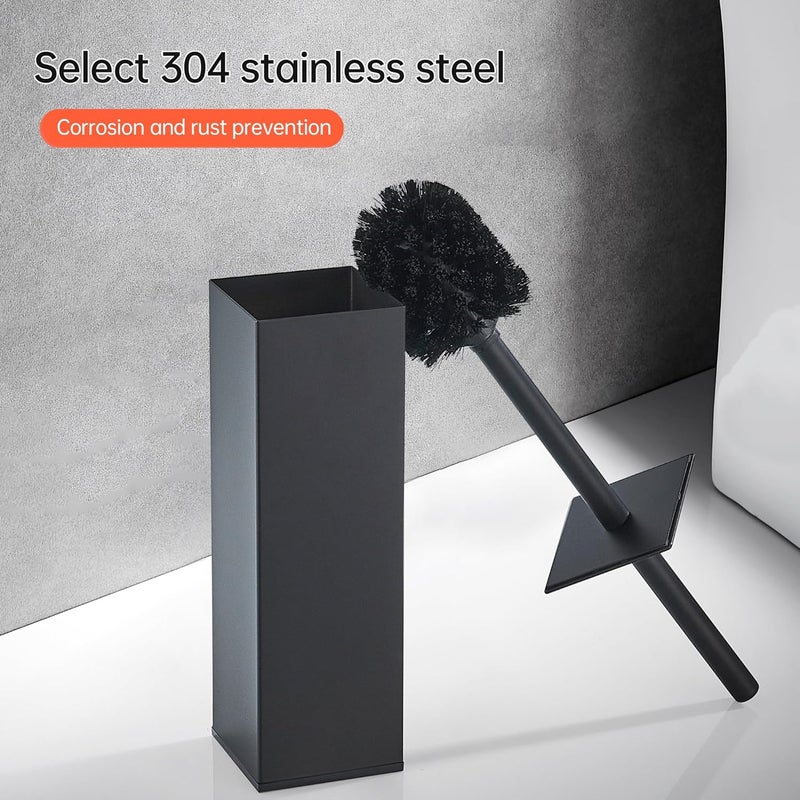 BRIMIX Toilet Brush with Holder Set Stainless Steel 304 Toilet Cleaning Brush for Bathroom Square Floor Standing Toilet Bowl Brush (Black) - Image 1