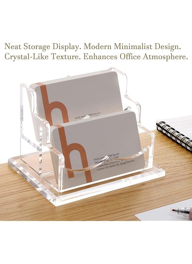 X spring Acrylic Business Card Holder 2 Tier 2 Slots Desk Business Card Holder Transparent Business Cards Holder Stand Plastic Business Card Holder For Desk Business Holds 100 Business Cards  - Image 2