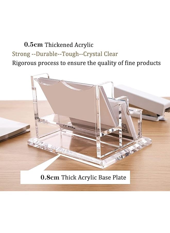 X spring Acrylic Business Card Holder 2 Tier 2 Slots Desk Business Card Holder Transparent Business Cards Holder Stand Plastic Business Card Holder For Desk Business Holds 100 Business Cards  - Image 3